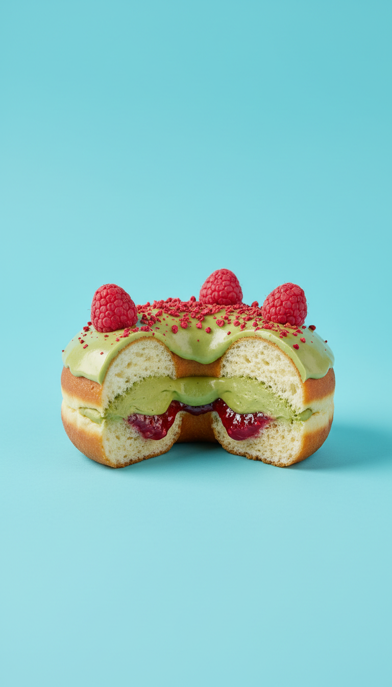 Matcha-Raspberry Filled Doughnut
